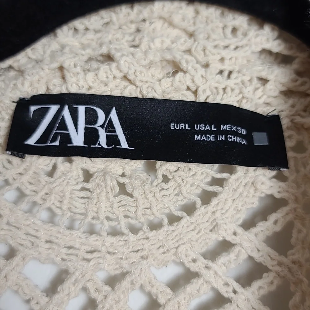 ZARA Open Crochet Cream Button Up Cardigan Shacket Coat Size Large - Picture 6 of 15